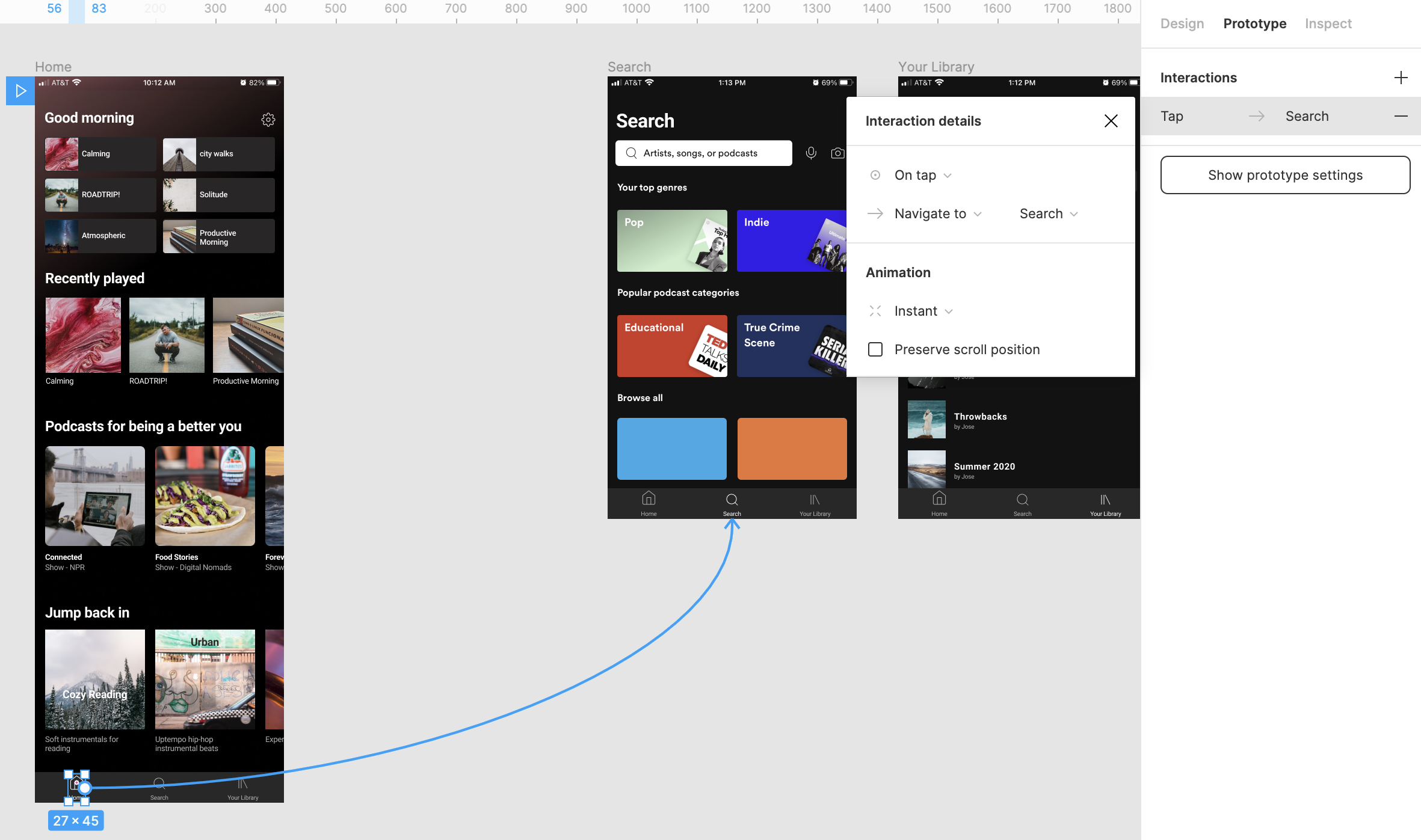 interaction details window on Figma